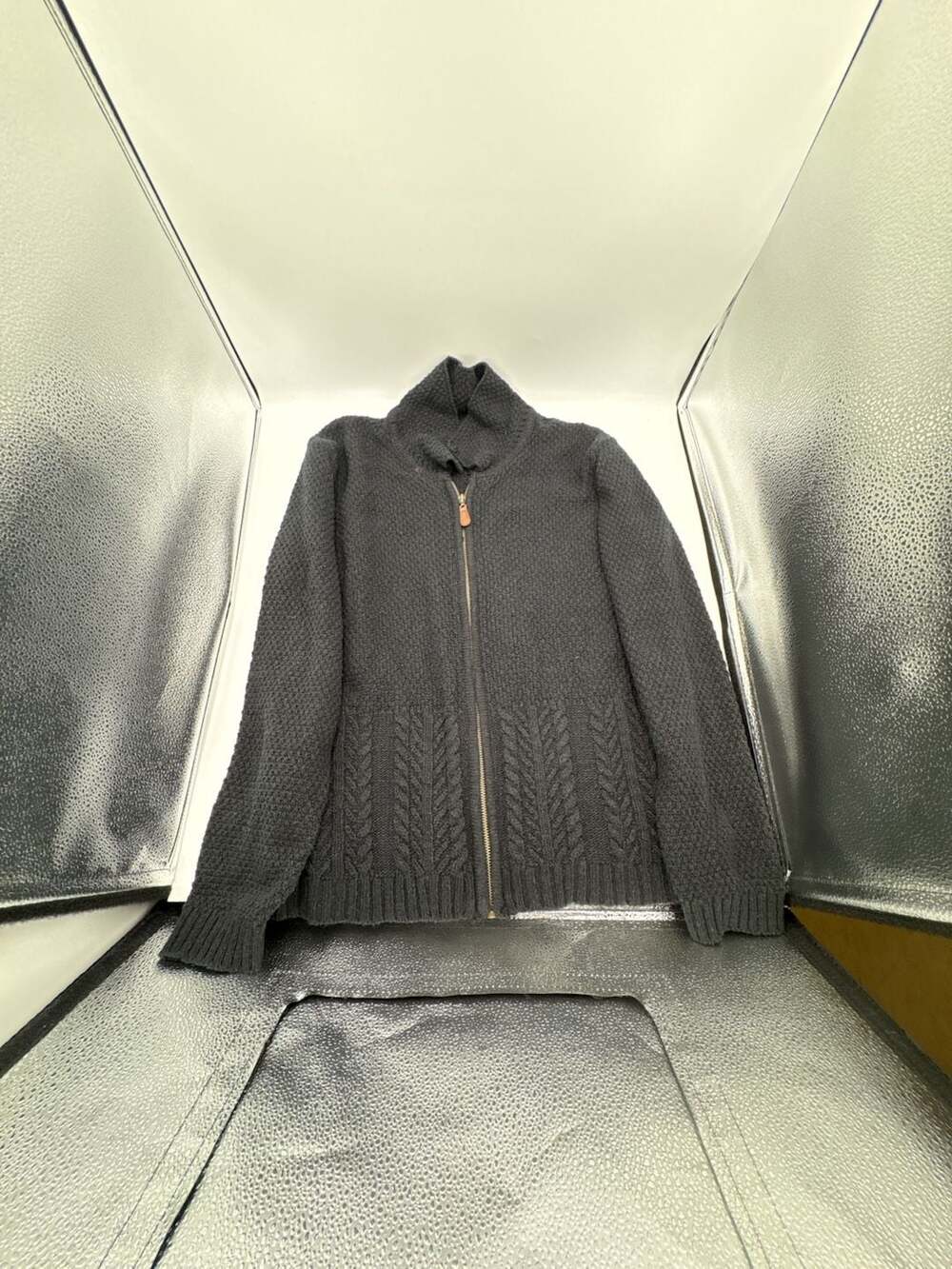 Classic Elements Full Zip Cable Knit Sweater Dark Gray Medium